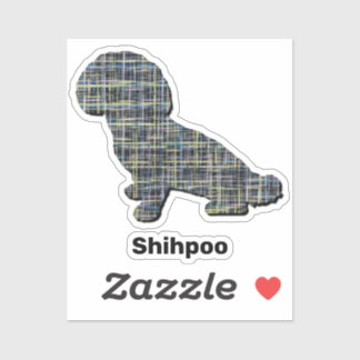 Shihpoo Hund Silhouette Gelb- und Schwarz-Gitter-A Aufkleber