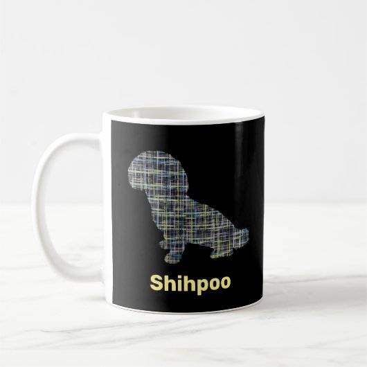 Shihpoo Hund Silhouette Gelb- und Schwarzgitterlin Kaffeetasse (Links)
