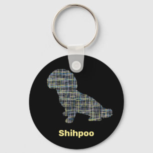 Shihpoo Hund Silhouette Gelb- und Schwarzgitterlin Schlüsselanhänger