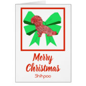 Shihpoo Niedlicher Weihnachtshund & Green Bow Card (Vorne)