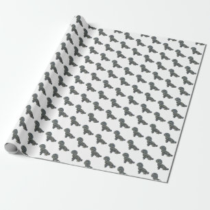 Shihpoo Silhouette Gelb & Schwarz Gitter Weiß Geschenkpapier