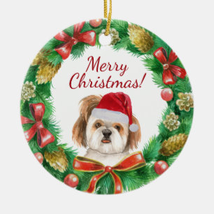Shihtzu Hund Frohe Weihnachten Keramik Ornament