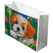 Shihtzu Welpencrayic Art Geschenktasche Große Geschenktüte (Vorderseite Schrägansicht)