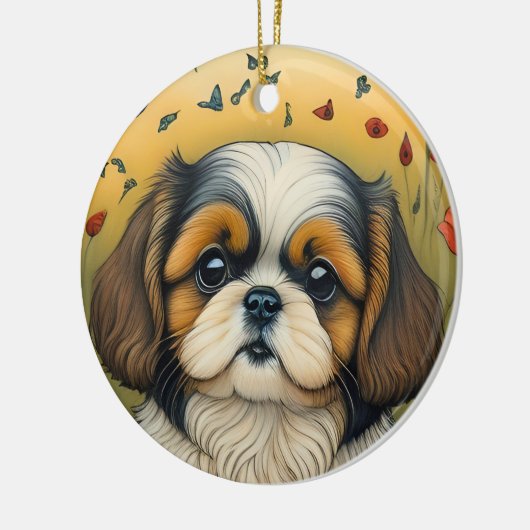 Shihtzu Welpengeschenk Keramik Ornament (Links)