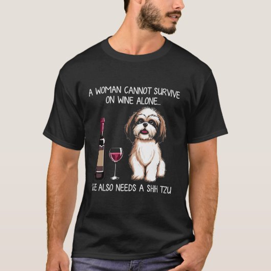 Shihzu and wine Funny Dog retro T-Shirt (Vorderseite)