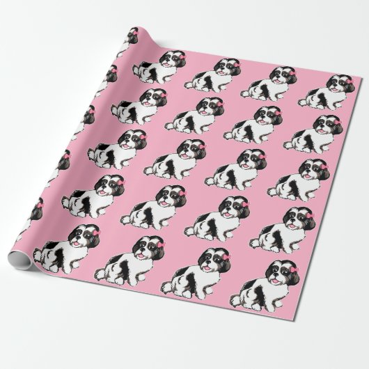 Shii Tzu Puppies Muster rosa Wrapping Paper Geschenkpapier (Ungerollt)