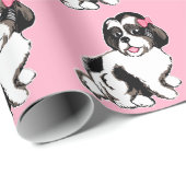 Shii Tzu Puppies Muster rosa Wrapping Paper Geschenkpapier (Rolleneckpunkt)