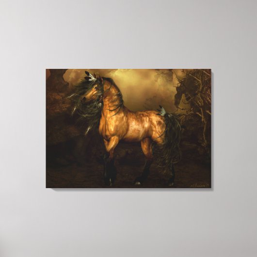 Shikoba Buckskin Pferd Stretched Canvas Print Leinwanddruck (Vorderseite)