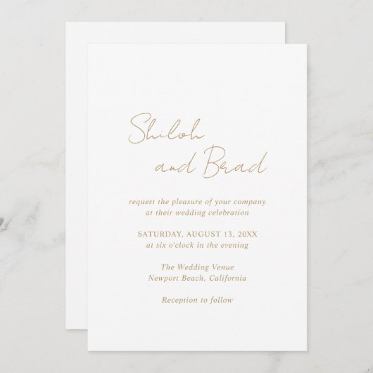 Shiloh Antique Gold Moderne Elegante Hochzeit Einladung (Vorne/Hinten)
