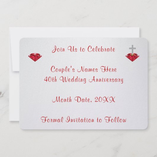 Shimmer 40-jähriges Jubiläum Speichern Sie die Dat Einladung (Rückseite)