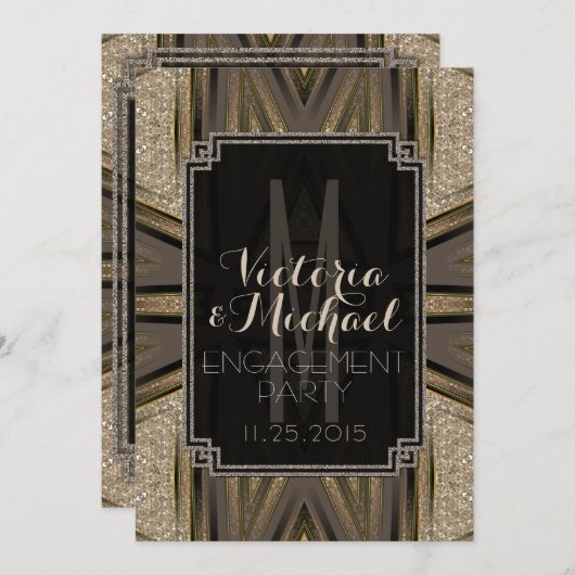 Shimmer Chic Art Deco Engagement Party Einladungen (Vorne/Hinten)