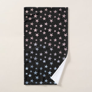Shimmer Dreams Stars Rosa, Blue Ombre auf Schwarz Handtuch
