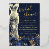 Shimmer Dress Navy Gold Rose Brautparty Folieneinladung (Vorderseite)