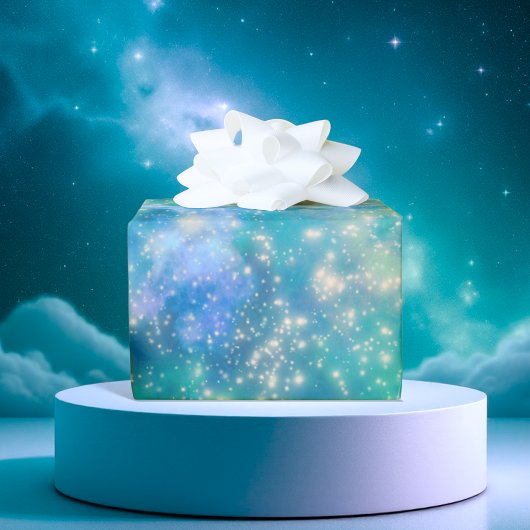Shimmer Galaxy blau grün Geschenkpapier