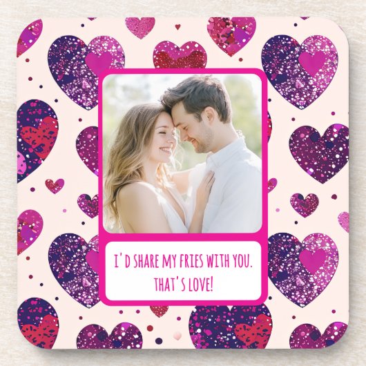 Shimmer Lila Heart Share my Fries Getränkeuntersetzer (Vorderseite)