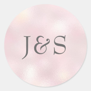 Shimmer Pink Hochzeit personalisierte erste Aufkle Runder Aufkleber