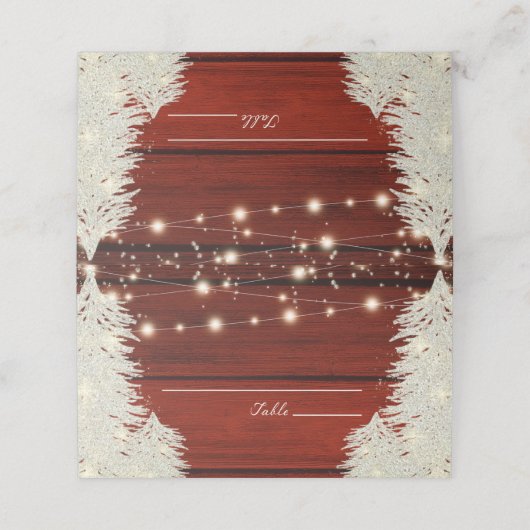 Shimmer Rustic Holz String Lichter Bäume Hochzeit Platzkarte (Außenseite Aufgefaltet)