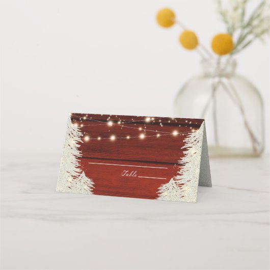 Shimmer Rustic Holz String Lichter Bäume Hochzeit Platzkarte (Rückseite)