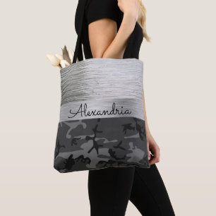 Shimmer Silver Black Camouflage Personalisiert Tasche