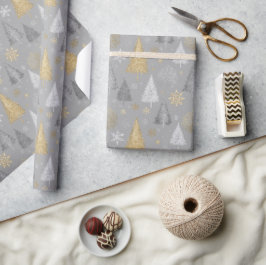 Shimmer Silver und Gold Weihnachtsbäume Geschenkpapier