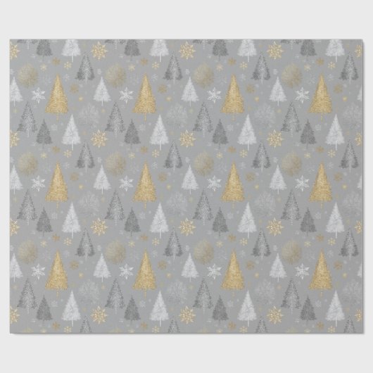 Shimmer Silver und Gold Weihnachtsbäume Geschenkpapier (Flach)