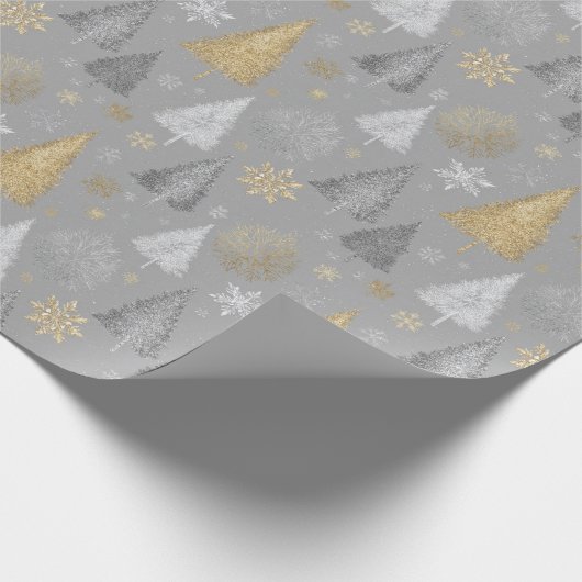 Shimmer Silver und Gold Weihnachtsbäume Geschenkpapier (Ecke)