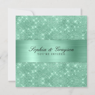 Shimmer Strip Mint Green Sparkle Wedding Einladung