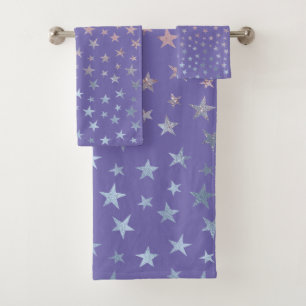 Shimmer träumt Sterne Lila, rosa und blau Badhandtuch Set