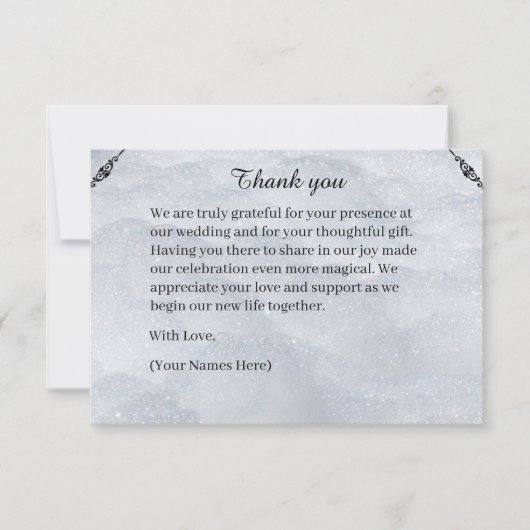 Shimmering Filigree Silver Flat Thank You Card Dankeskarte (Vorderseite)