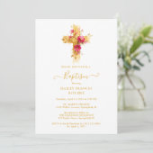Shimmering Gold Cross Baptism Celebration Design Einladung (Stehend Vorderseite)