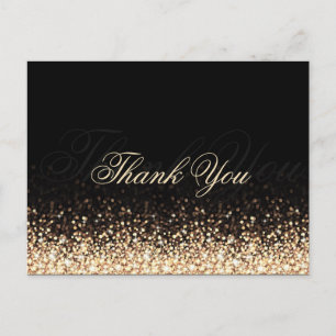 Shimmering Gold Glitzer Black Vielen Dank Postcard Postkarte