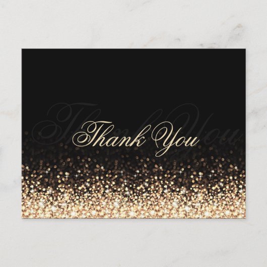 Shimmering Gold Glitzer Black Vielen Dank Postcard Postkarte (Vorderseite)