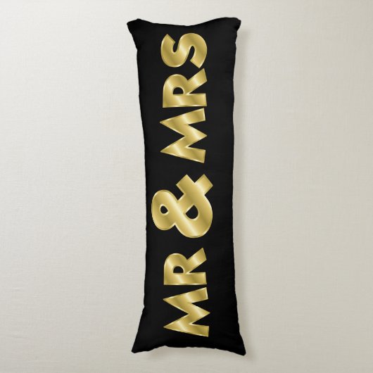 Shimmering Gold Mr & Mrs Black Seitenschläferkissen (Vorderseite Vertikal)