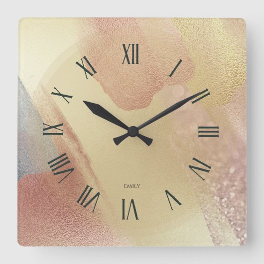 Shimmering Look Gold Brushstrokes Quadratische Wanduhr (Vorderseite)