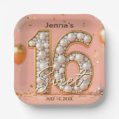 Shimmering Pearlescent Gold Soft Pink Sweet 16 Pappteller (Vorderseite)