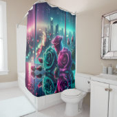 "Shimmering Raindrop Rose City Bokeh Art" Duschvorhang (Beispiel)