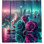 "Shimmering Raindrop Rose City Bokeh Art" Duschvorhang (Vorderseite)