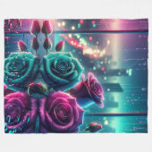 "Shimmering Raindrop Rose City Bokeh Art" Fleecedecke (Vorderseite (Horizontal))