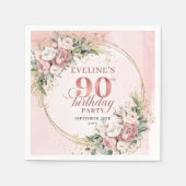 Shimmering Rose Gold Greenery 90th Birthday Napkin Serviette (Vorderseite)