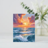Shimmering Sea Sunset Ocean Watercolor Paint Card (Stehend Vorderseite)
