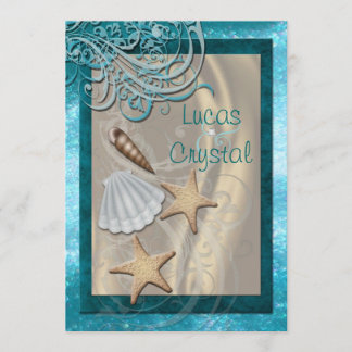 Shimmering Seashell Aquamarin Beach Hochzeitseinla Einladung