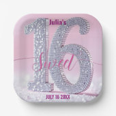 Shimmering Stylish Chic Rhinestone Sweet Sixteen Pappteller (Vorderseite)