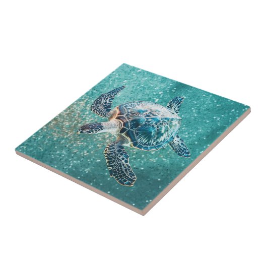 Shimmering Turquoise Sea Turtle | Coastal Fliese (Seite)