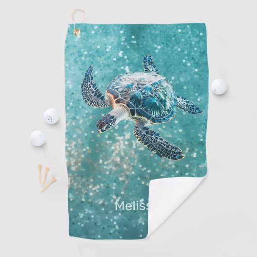 Shimmering Turquoise Sea Turtle | Coastal Golfhandtuch (Insitu)