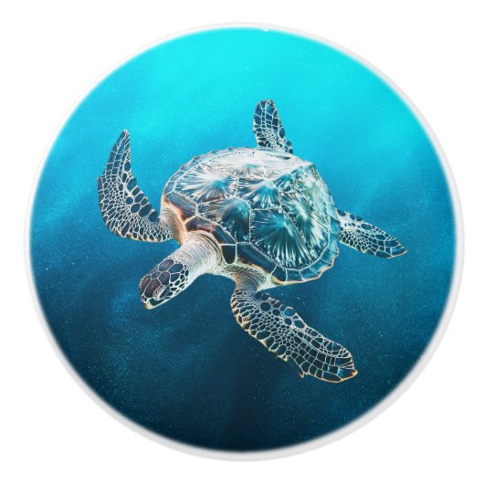 Shimmering Turquoise Sea Turtle | Coastal Keramikknauf (Vorderseite)