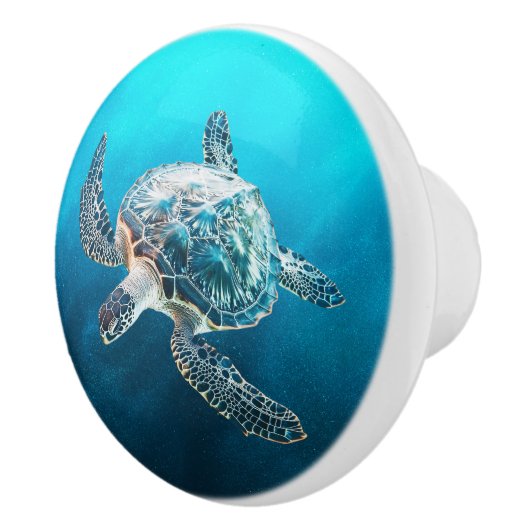 Shimmering Turquoise Sea Turtle | Coastal Keramikknauf (Rechts)
