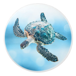 Shimmering Turquoise Sea Turtle | Coastal Keramikknauf
