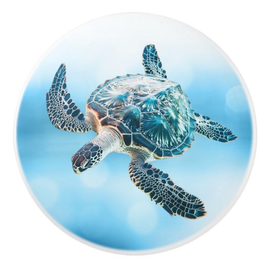 Shimmering Turquoise Sea Turtle | Coastal Keramikknauf (Vorderseite)