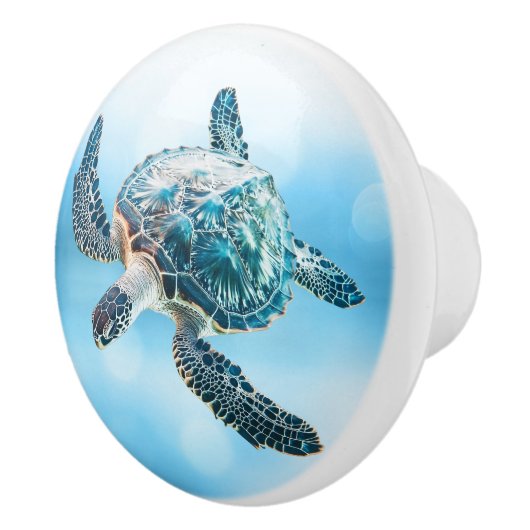 Shimmering Turquoise Sea Turtle | Coastal Keramikknauf (Rechts)