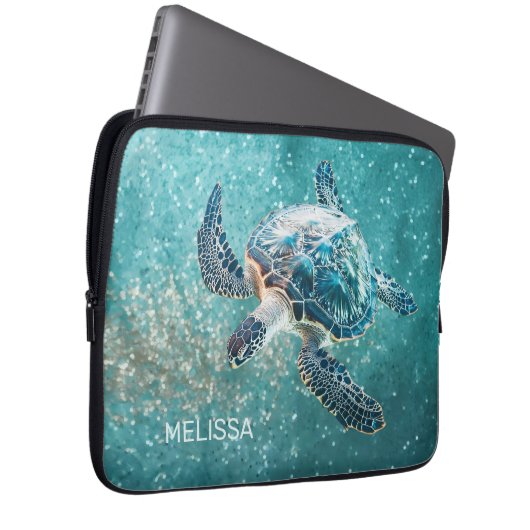 Shimmering Turquoise Sea Turtle | Coastal Laptopschutzhülle (Vorne Rechts)